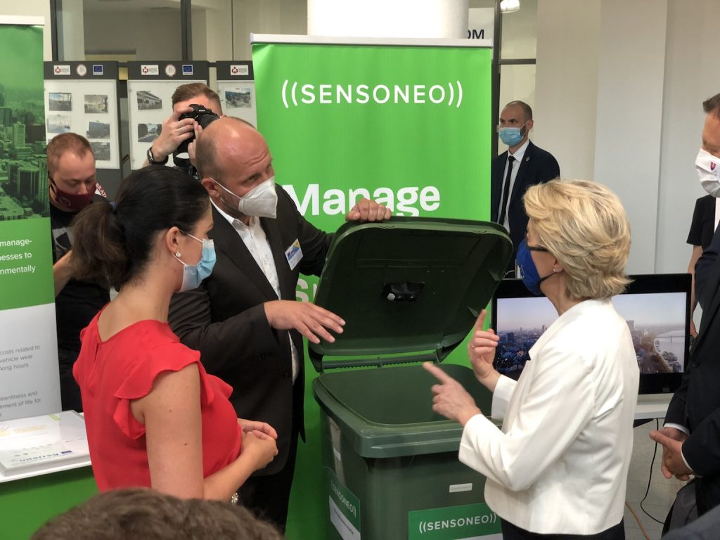 Martin Basila, Andrea Basilova and the president of the European Commission Ursula von der Leyen during her visit to Slovakia.