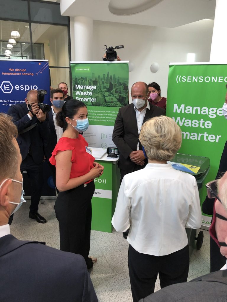 Martin Basila, Andrea Basilova and the president of the European Commission Ursula von der Leyen during her visit to Slovakia.