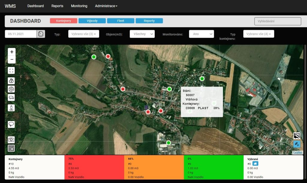 Screenshot of Sensoneo software system platform.