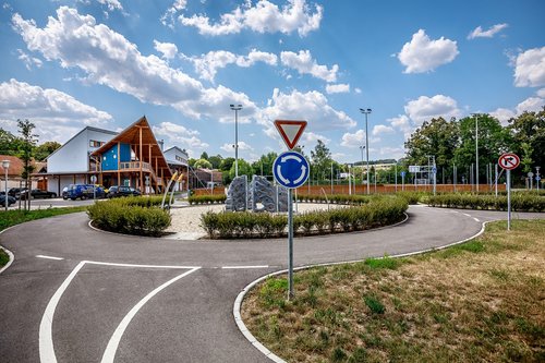 The roundabout in the city of Ricany, the Czech republic.