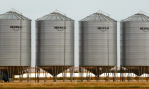 Four silos next to each other.