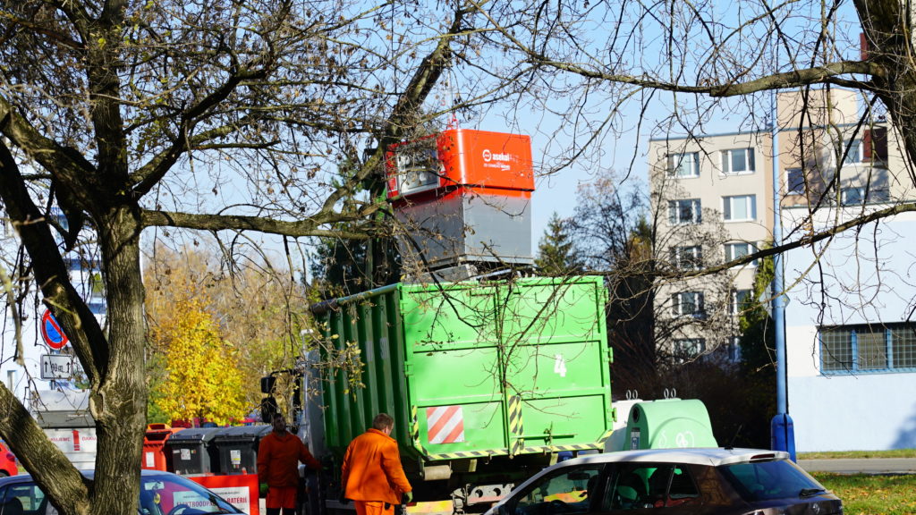 Collecting e-waste from Asekol bins.