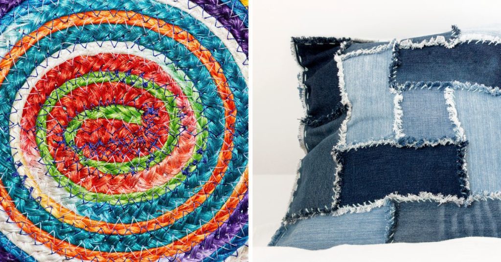 Home recycling ideas of textile. Rugs and pillow covers.
