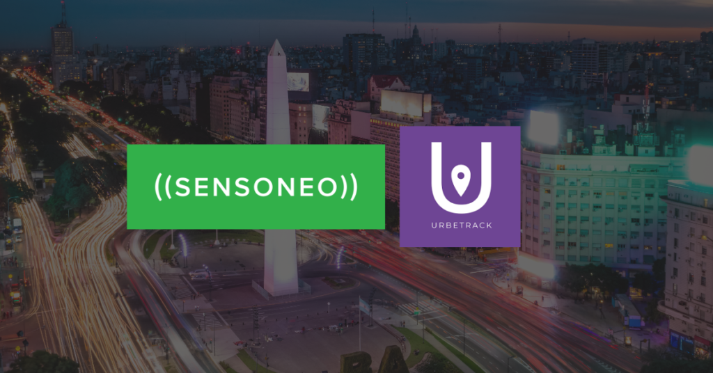 The view of the city of Buenos Aires with logo of Sensoneo and our partner Urbetrack.