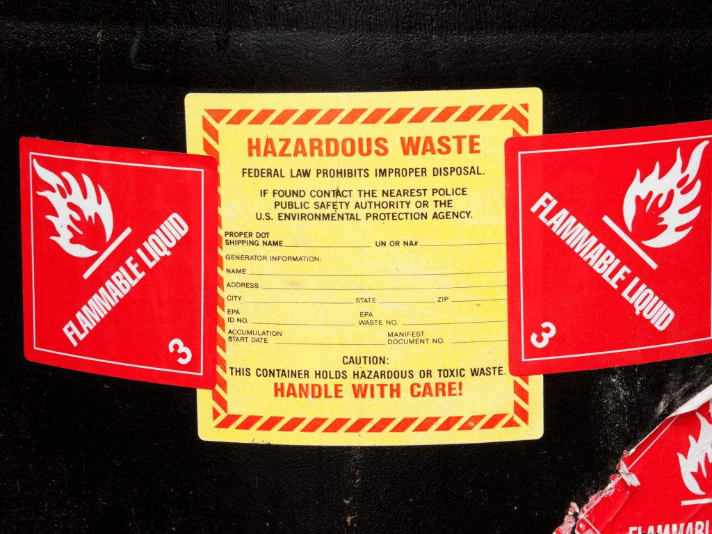 Barrel with flammable liquid label on it. 