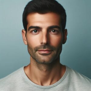 A potrait of a man with short dark hair and a trimmed beard.