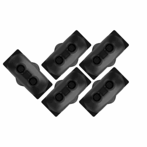 Black ultrasonic bin sensors with dual circular components, top view.