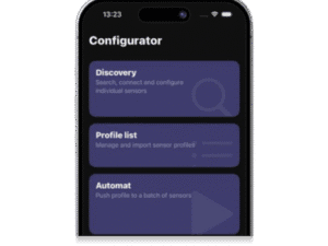 The "Configurator" interface on a smartphone, with options for Discovery, Profile List, and Automat.