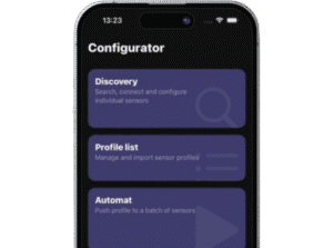 The "Configurator" interface on a smartphone, with options for Discovery, Profile List, and Automat.