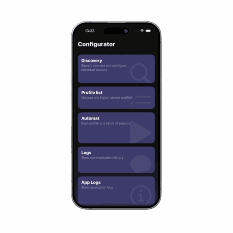 A mobile app interface for configuring and managing sensor profiles.