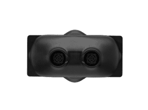 A black sensor device with two circular components.