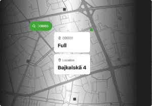 A map displaying the status of a waste container at Bajkalská 4 with the code C00031 marked as full.
