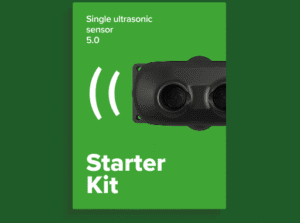 A "Starter Kit" for a single ultrasonic sensor 5.0, with a green background.