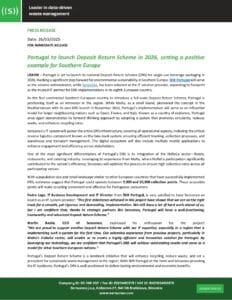 A press release announcing Portugal’s 2026 Deposit Return Scheme.