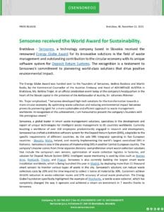 Sensoneo wins the World Award for Sustainability for innovative, environmentally impactful waste-management solutions.