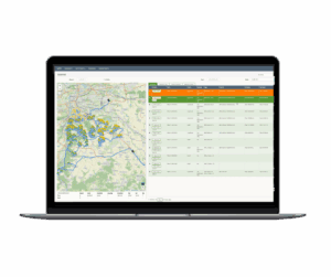 A map with routes on the left and route details table on the right.