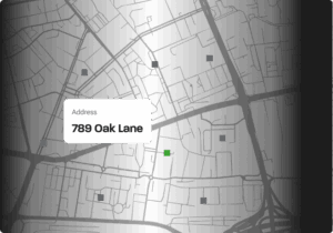 Map view showing an address marker at 789 Oak Lane.