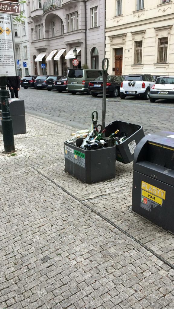 The underground bins on the street of the city of Prague. 